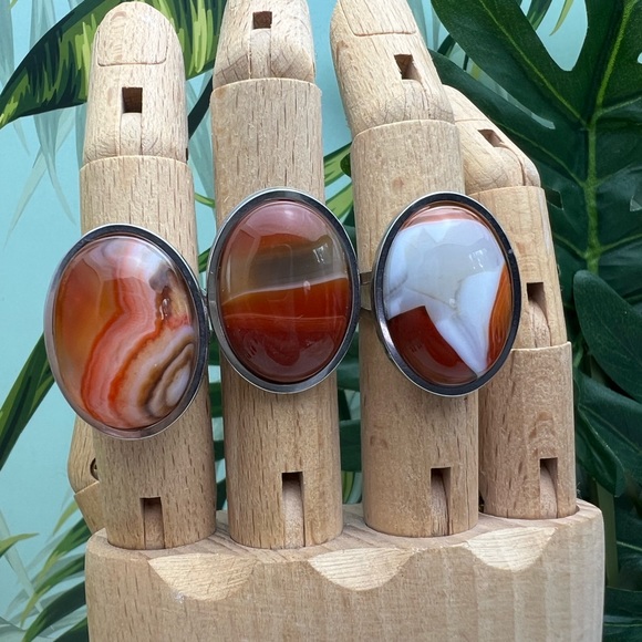 Elegant Yellow Aventurine Oval Statement Rings - Natural Stone Adjustable Rings - Picture 1 of 11